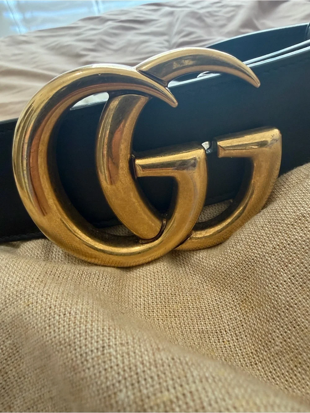 Gucci Black Leather Belt with Gold Double G Logo